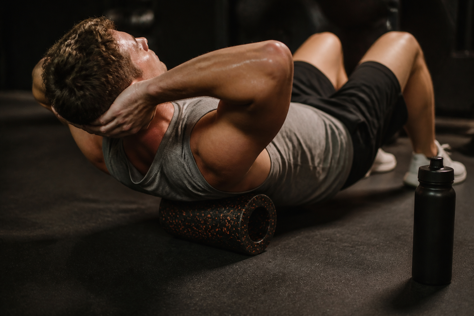 Athlete foam rolling the upper back after a training session
